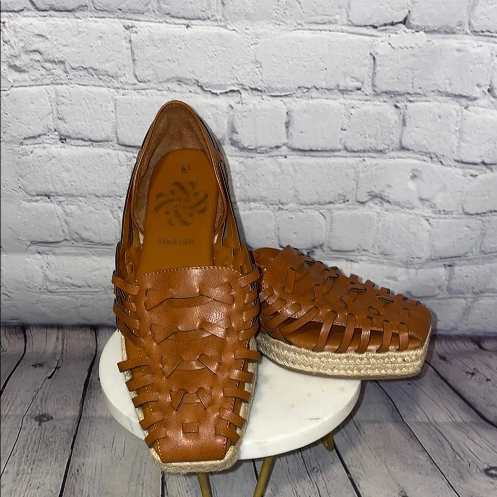 Sam & Libby Sintetico Brown Woven Espadrilles Sz 6.5